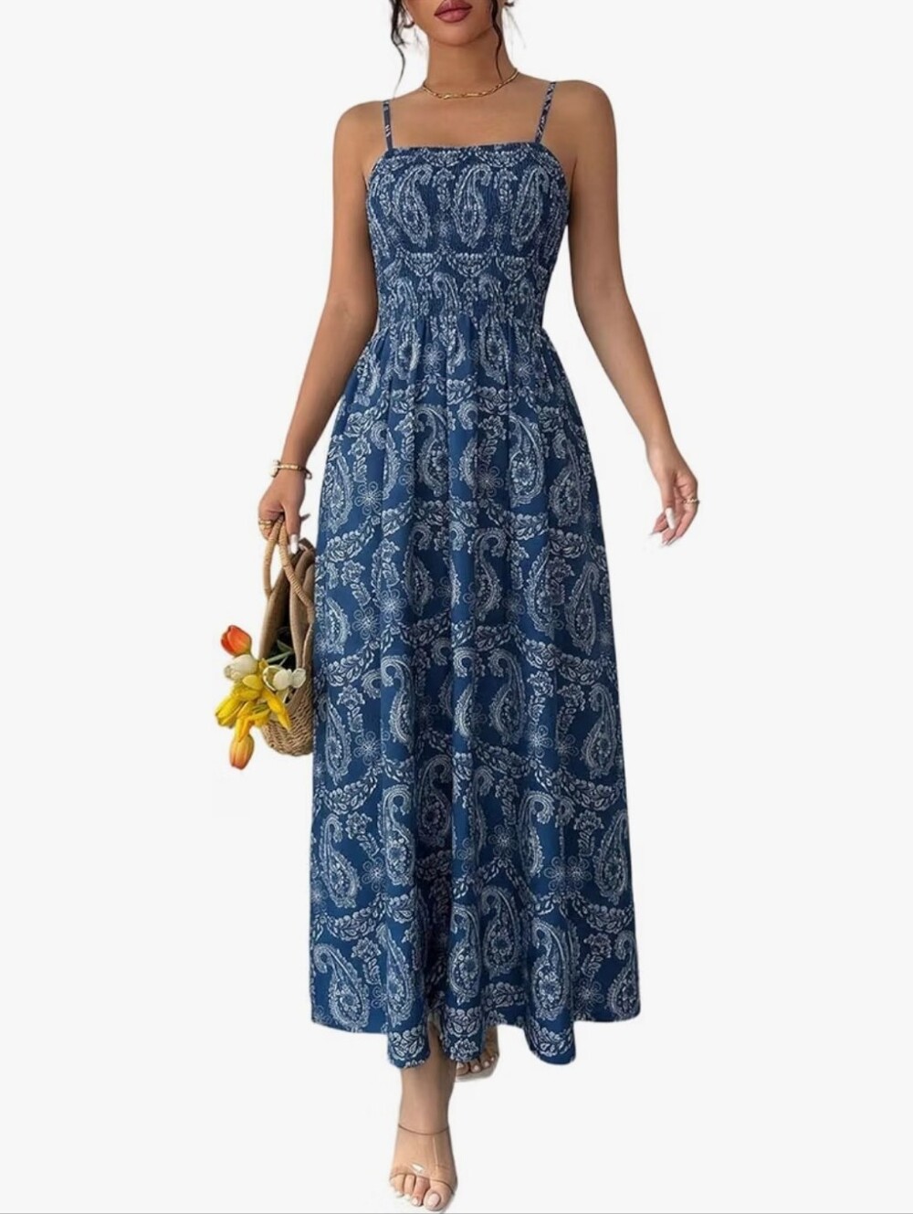 Blue Paisley Smocked Maxi Dress - Sleeveless Summer Dress